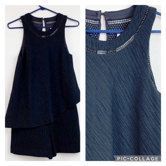 Anthropologie Elevenses Santa Ana Tiered Bodice crinkle stretch romper jumpsuit - Picture 2 of 13